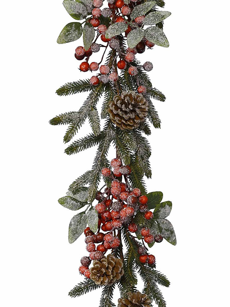 1.8M (6ft) Christmas Garland with Berries, Snow & Pinecones