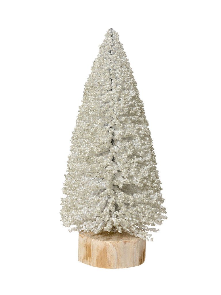 24cm Brush Mini Tree with Pearls - White