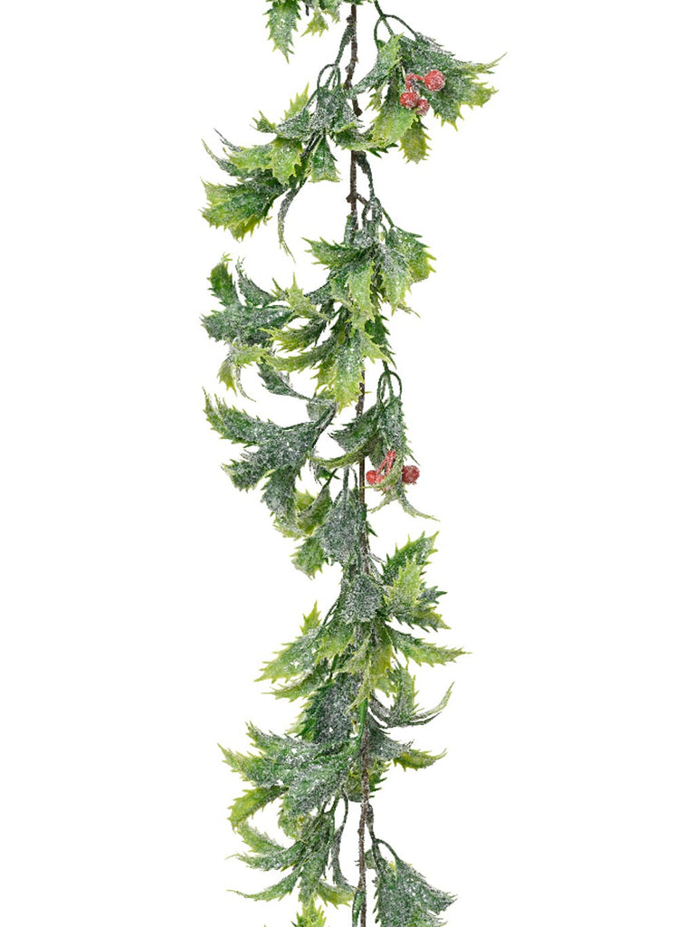 1.8M (6ft) Holly Leaf Garland PE with Sugar Finish & Berry