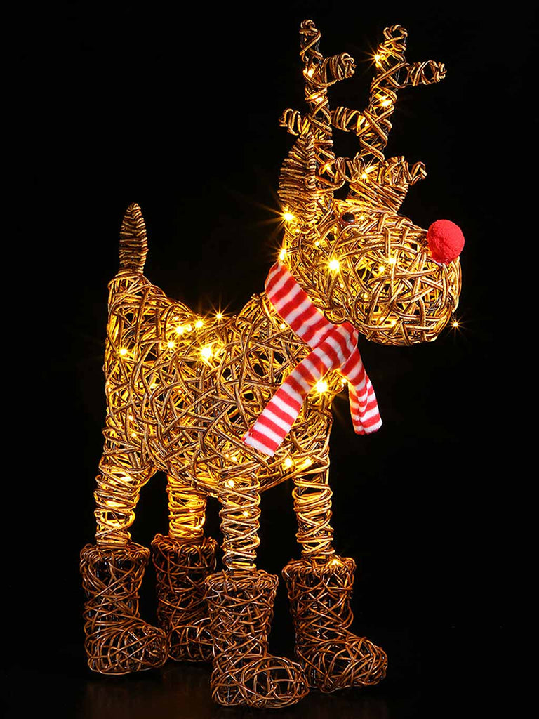 75cm Large Brown Wicker Rudolph with 120 LEDs