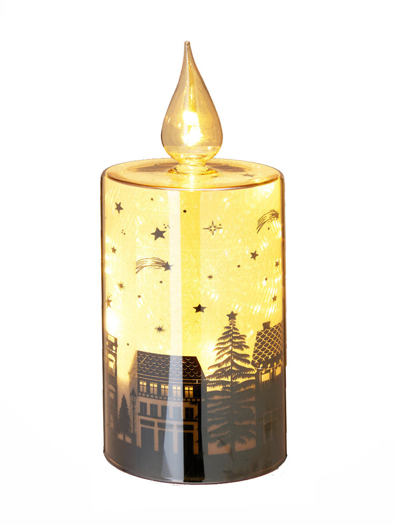 21cm B/O Glass Candle with LED Amber