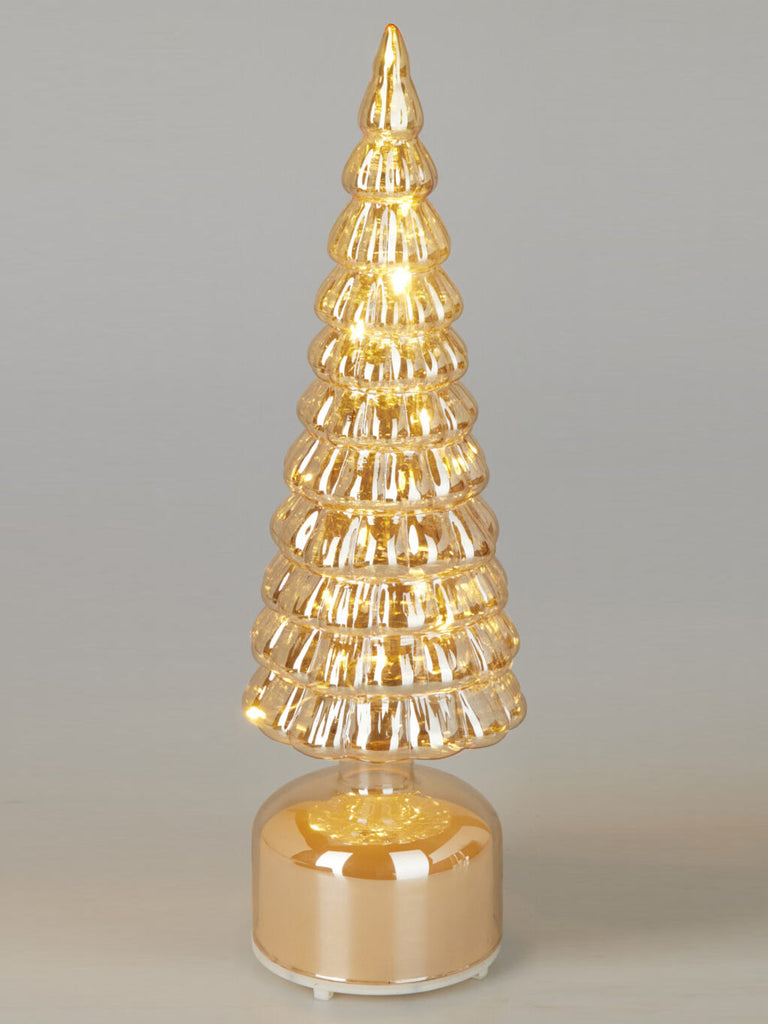 36cm B/O Glass Tree with Flickering LED - Amber