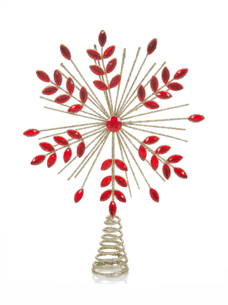 30cm Champagne Gold Wire Snowflake with Red Jewels Tree Topper