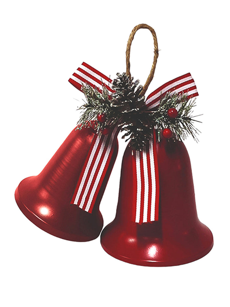 19cm Metal Double Bells - Red with Floristry