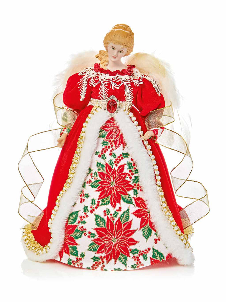 30cm Angel with Poinsettia - Red & Gold