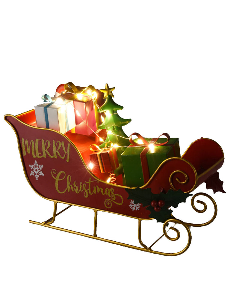 Metal Sleigh with Presents & LEDs