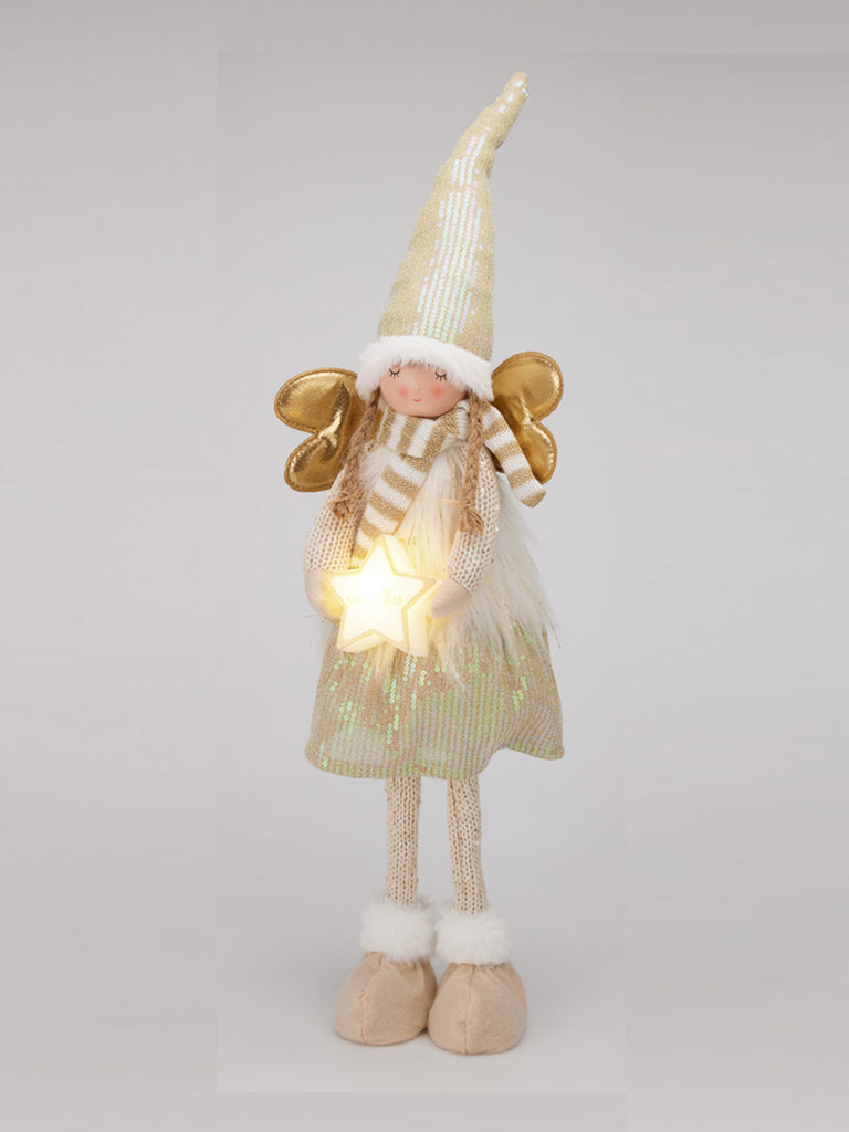 67cm B/O Plush Standing Angel with Star LED - Cream