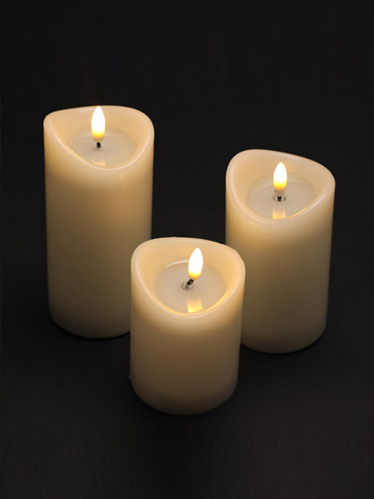 Set Of 3 B/O LED Candles - Ivory