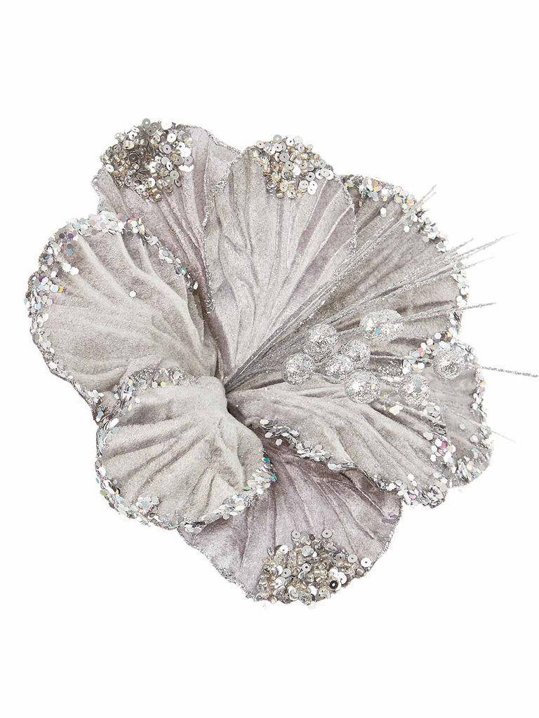 20cm Hibiscus Clip On Flower - Grey