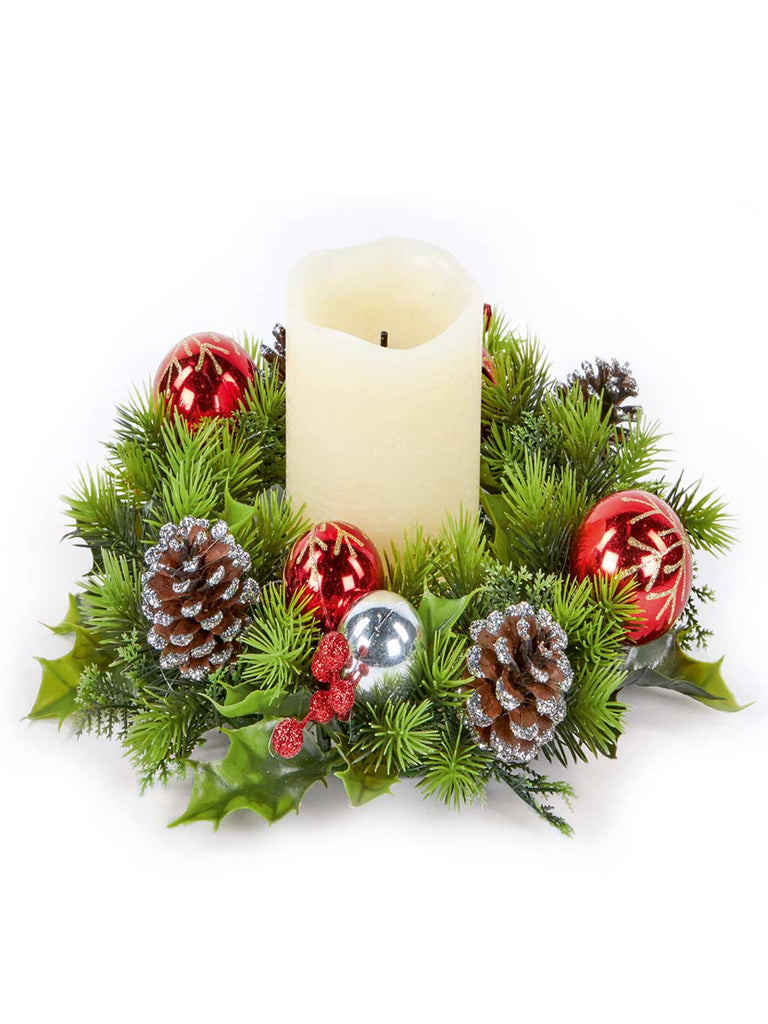 30cm Cone Ring with Baubles - Red & Gold