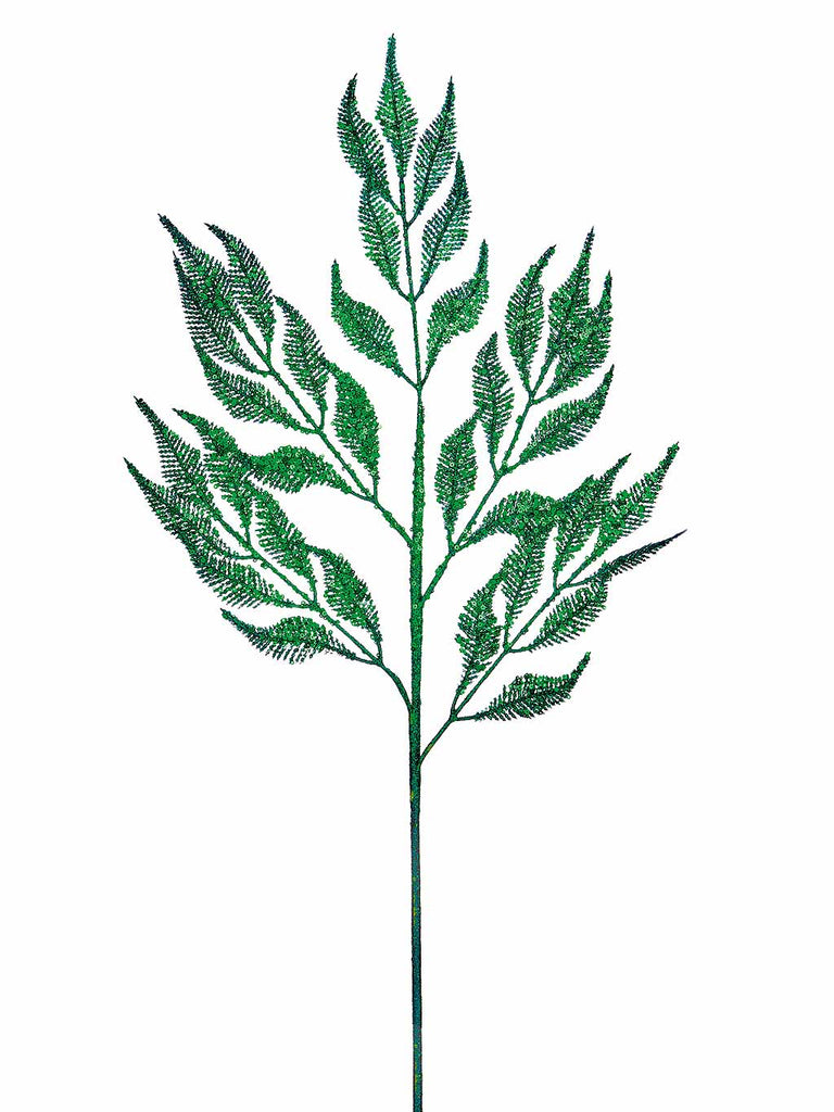85cm Green Glitter Flat Fern Spray