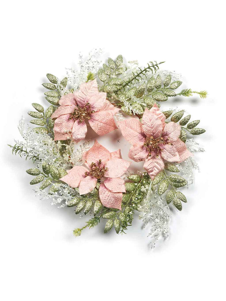 50cm Crystal Eucalyptus Wreath with Pink Poinsettia
