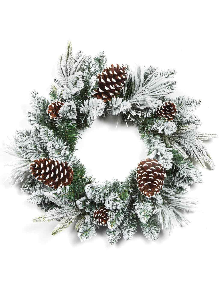 50cm Flocked PE Wreath with Cones