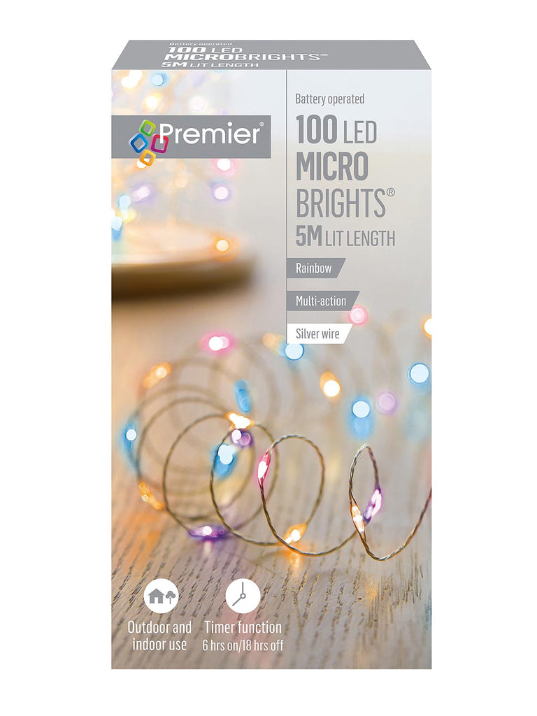 100 LED Multi-Action Battery Operated Microbrights with Timer - Rainbow