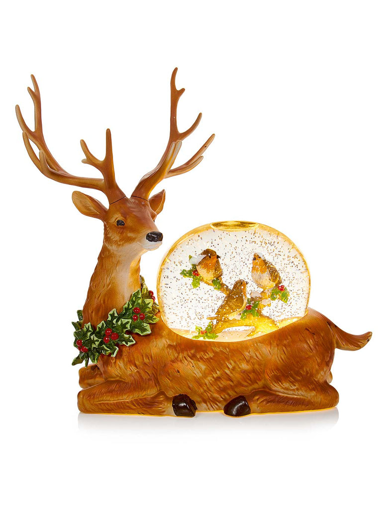 29cm Lit Reindeer Water Spinner with Robin Scene