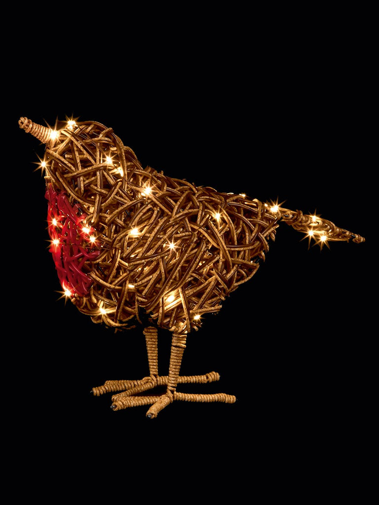 40cm Battery Operated Rattan Robin with 50 LEDs - Warm White