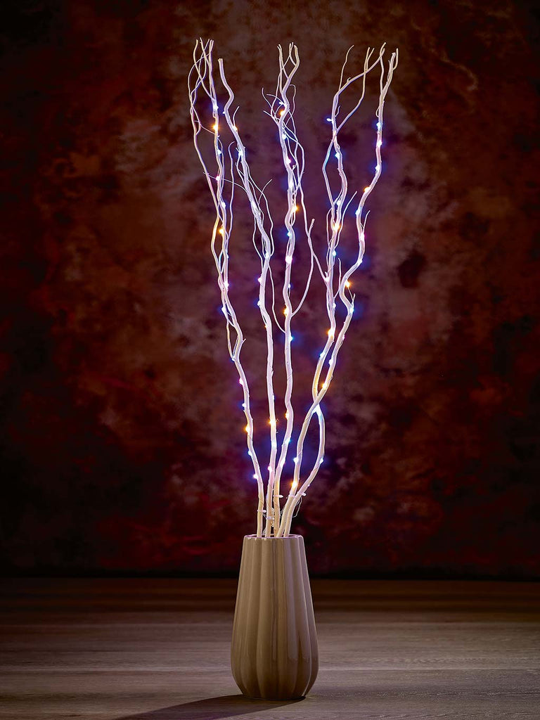 Set of 5 x 1.2m Lit White Willow with 80 Rainbow LEDs