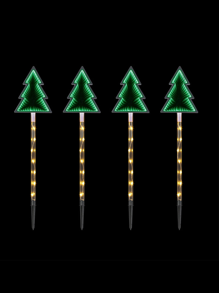 Set of 4 - 70cm Tree Infinity Path Lights with 260 Green LEDs
