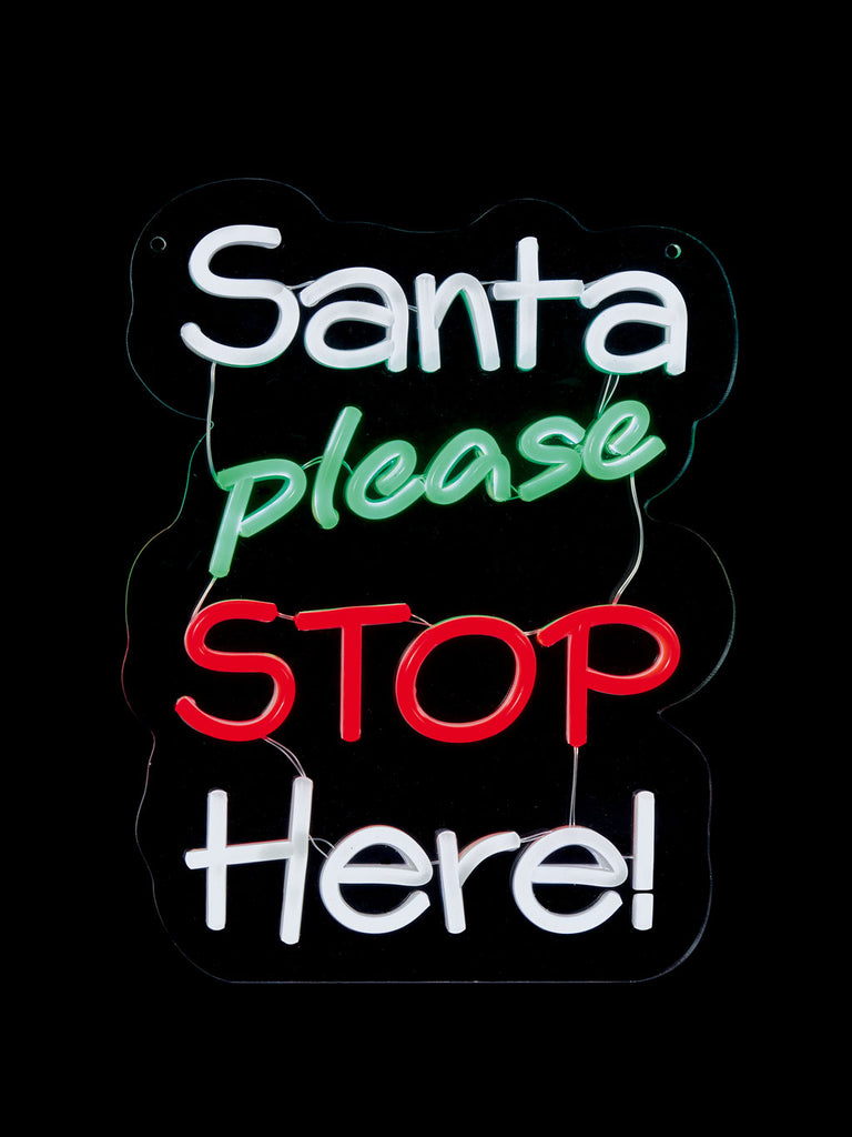 35cm Hanging Neon Sign - Santa Please Stop Here