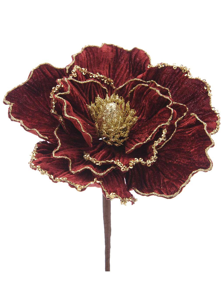30cm Burgundy with Gold Glitter Rose Stem