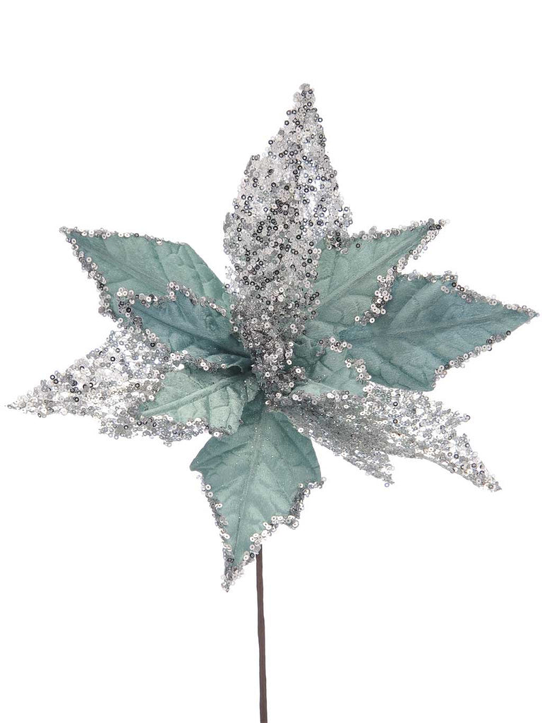45cm Sage Green with Netted Leaves Poinsettia Stem