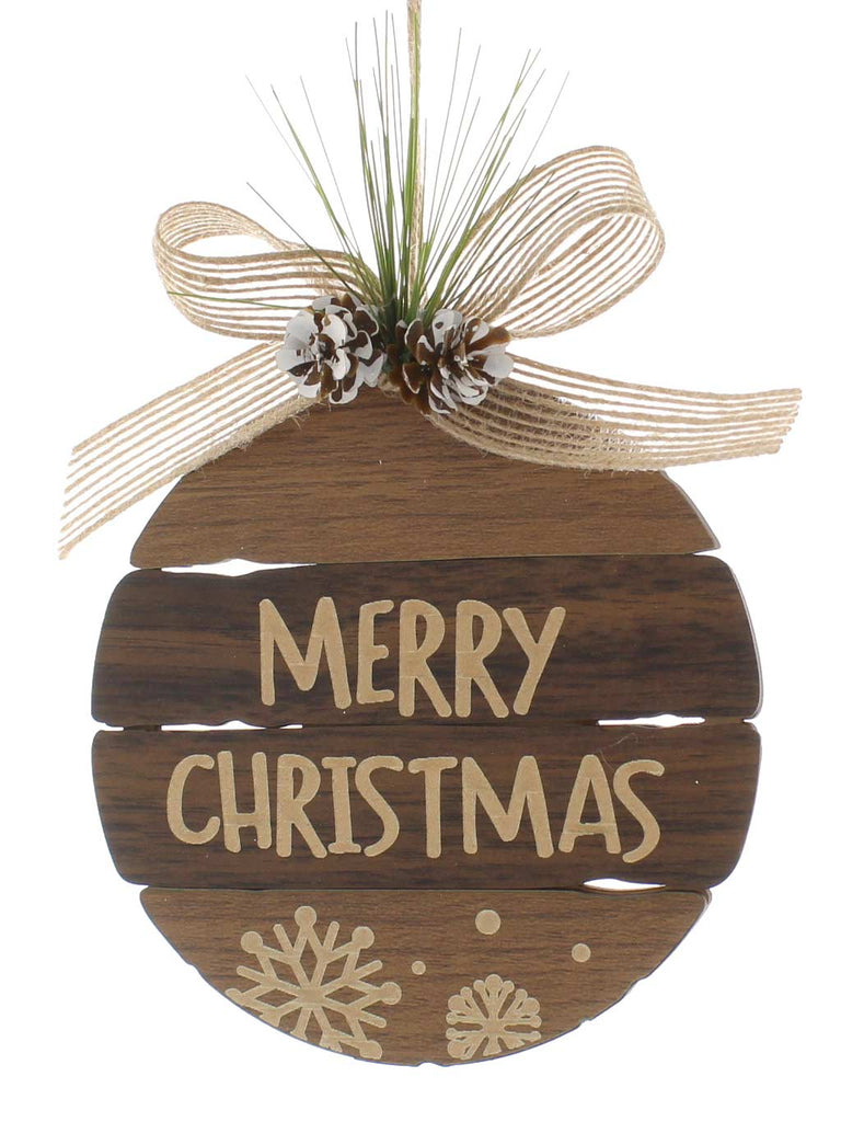 17cm Natural Wooden Disc with Merry Christmas