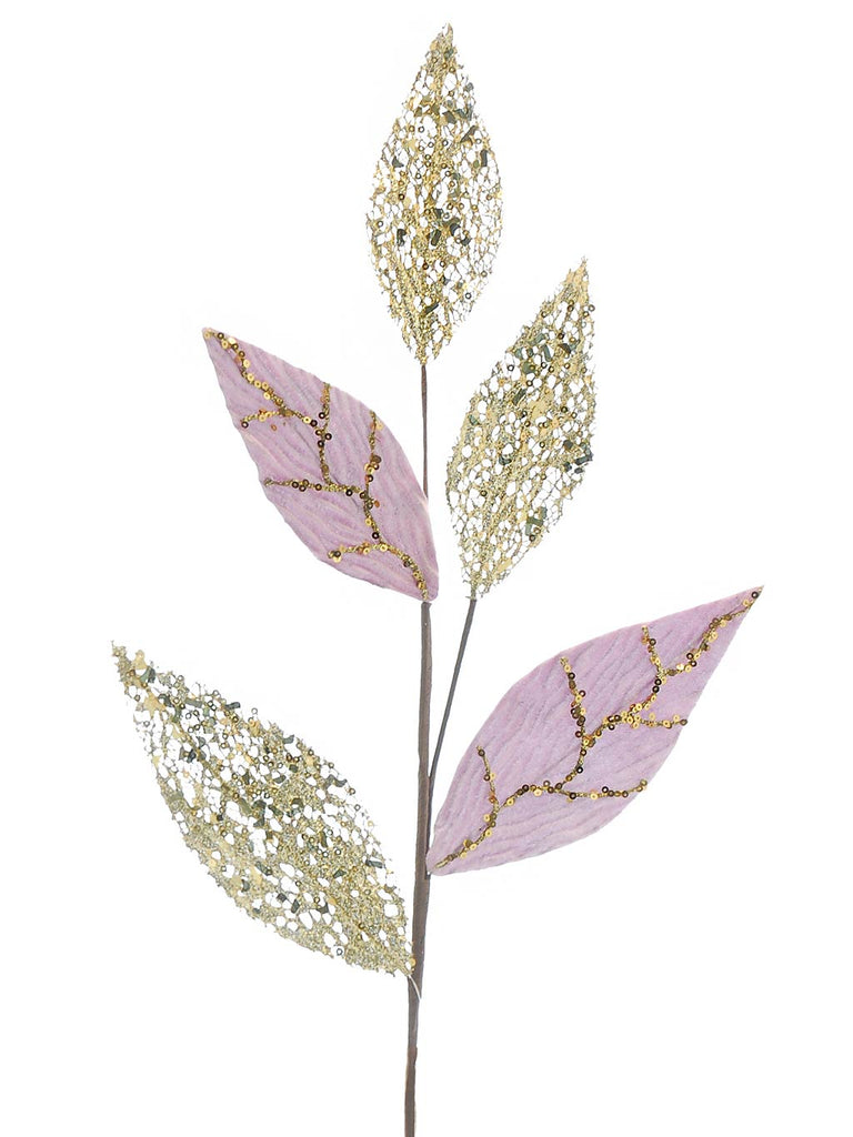 70cm Lilac with Gold Glitter Leaf Stem
