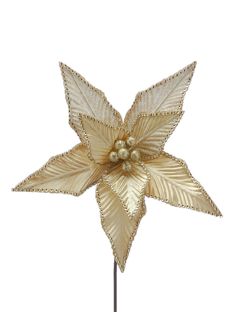 50cm Champagne Poinsettia with Sequin Stem