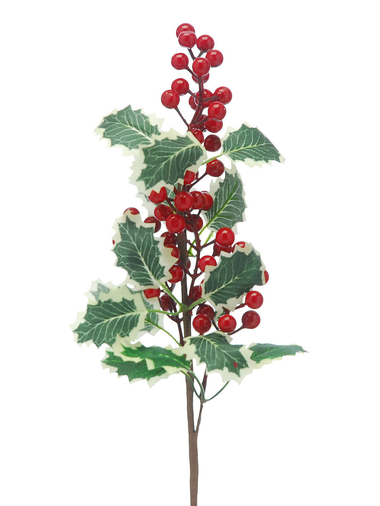 55cm Red Berry and Holly Leaf Stem