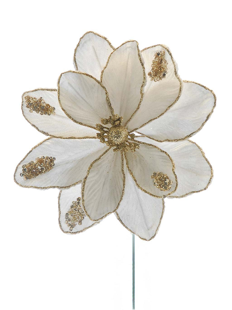 53cm Ivory Magnolia with Champagne Glitter Stem