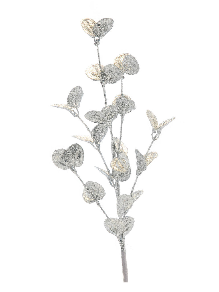 70cm Silver Glitter Mini Leaf Stem