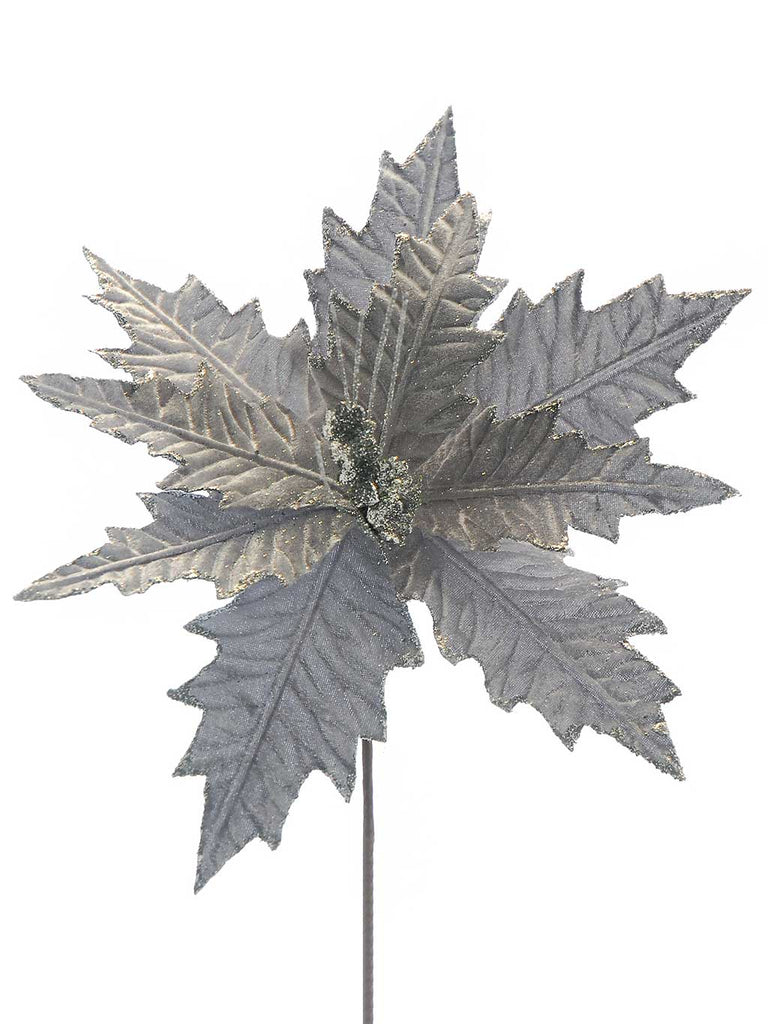 66cm Silver Poinsettia with Silver Glitter Stem