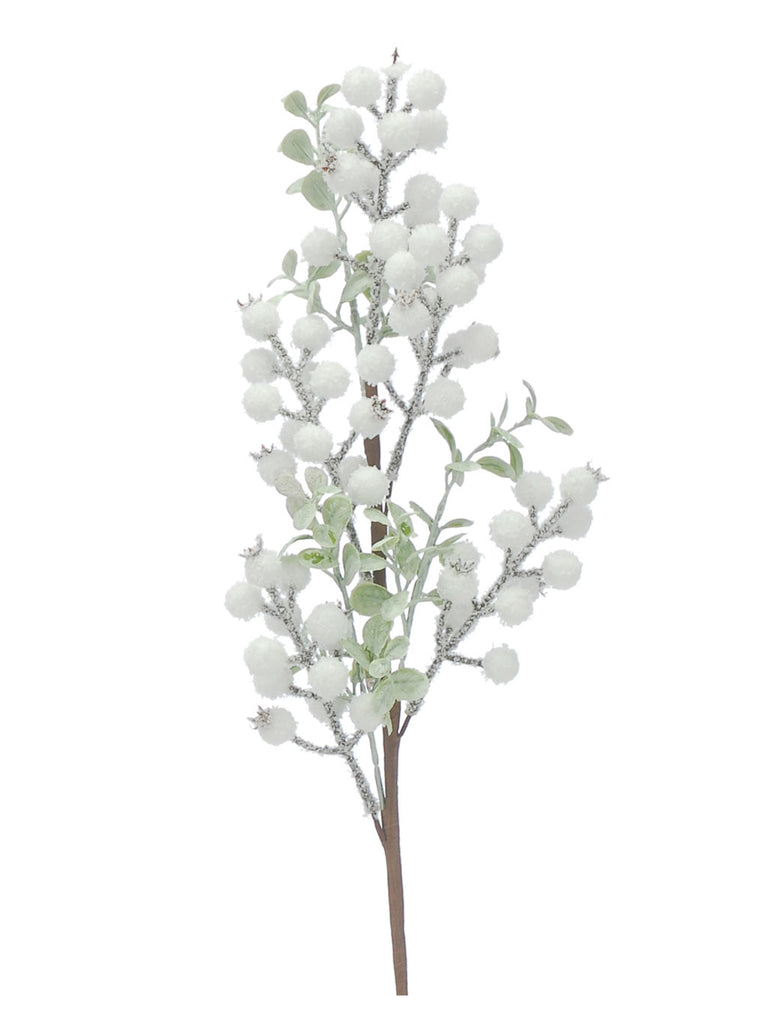 58cm White Snowy Berry with Frosted Mini Leaf Stem