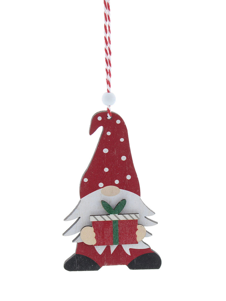 10cm Hanging Wooden Red/White Gonk with Present