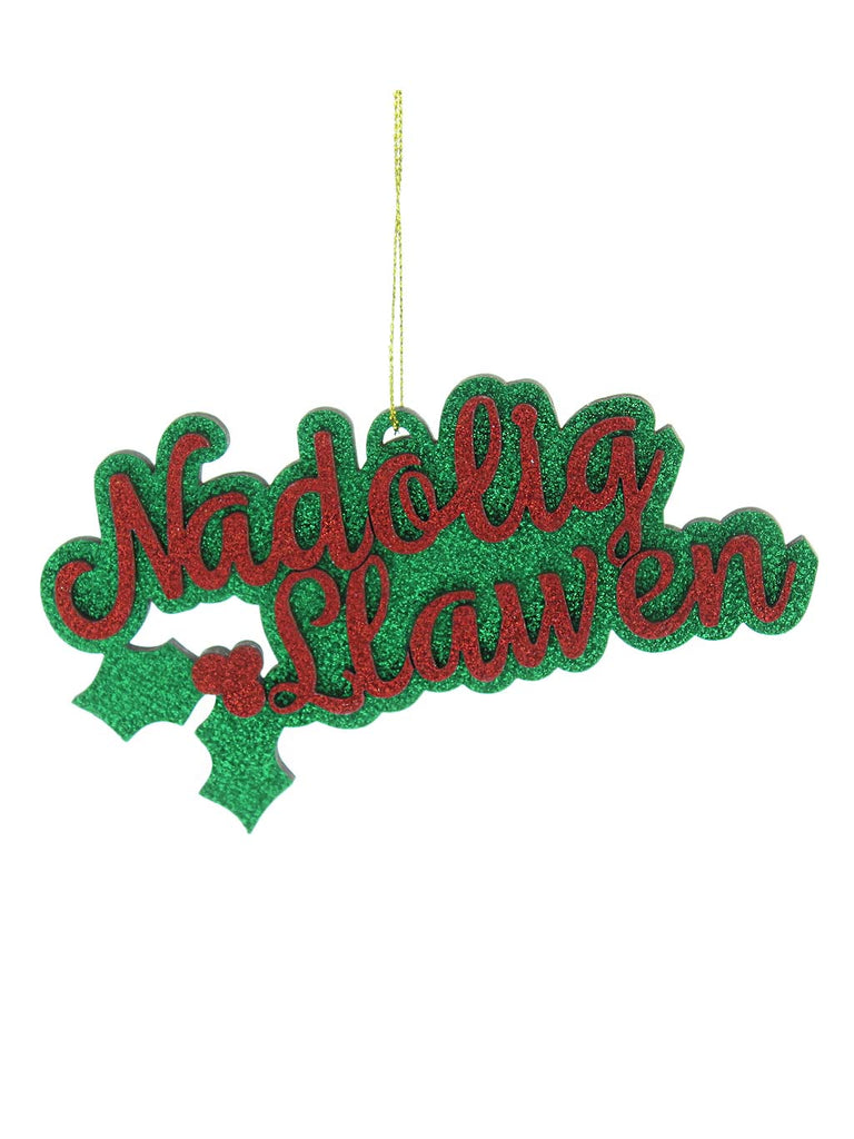 14cm Hanging Wooden Red/Green NADOLIG LLAWEN