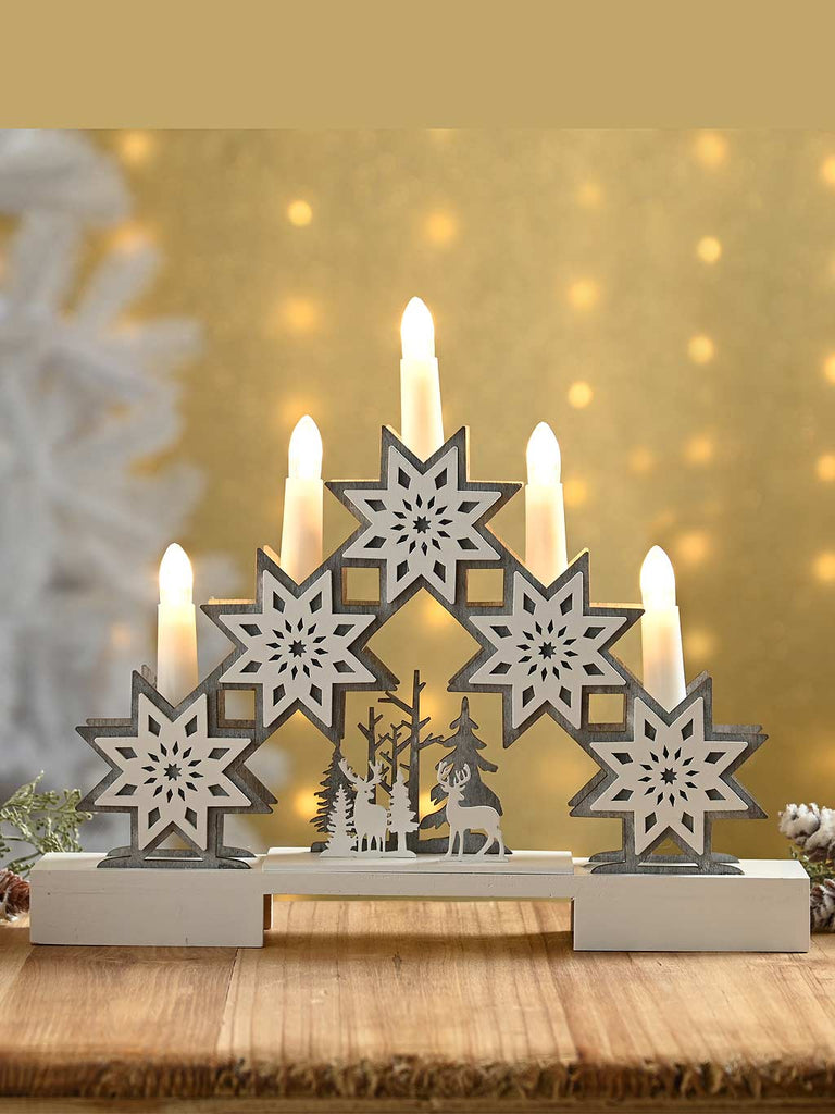 30cm B/O Lit Star And Reindeer Candle Bridge
