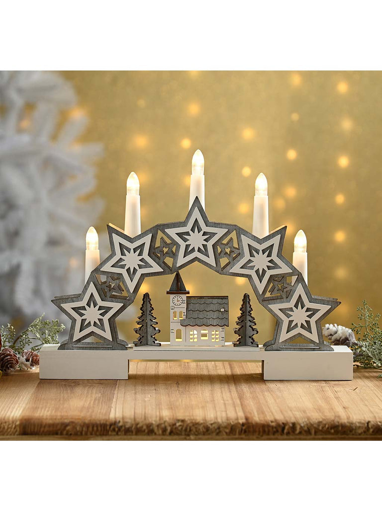 32cm B/O Lit Star and Village Candle Bridge