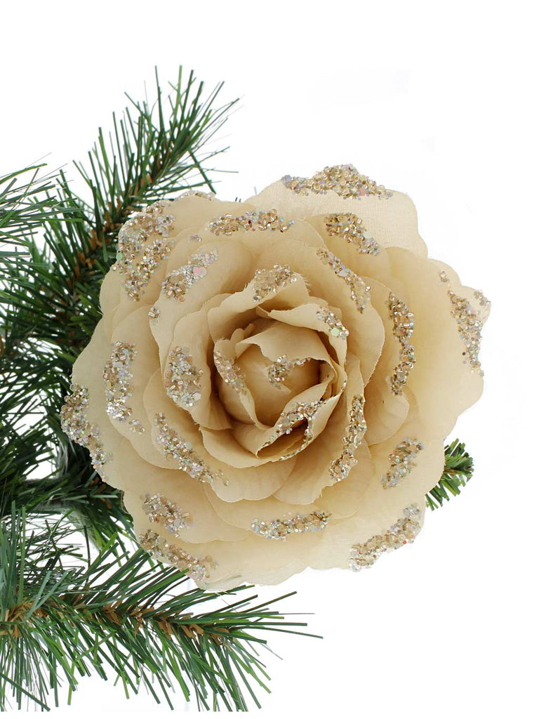 10cm Champagne with Glitter Edges Clip on Rose