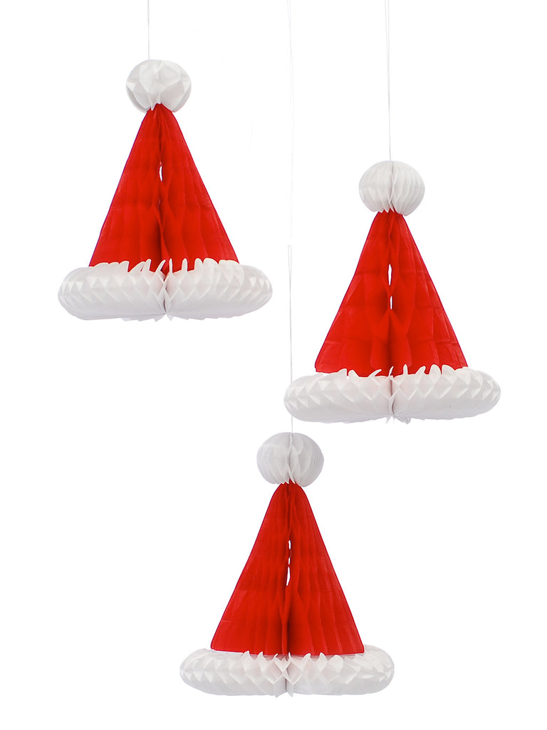 PK 3 x 15cm Paper Honeycomb Santa Hat
