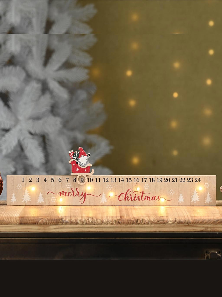 44cm B/O Lit Wooden Santa Sleigh Countdown