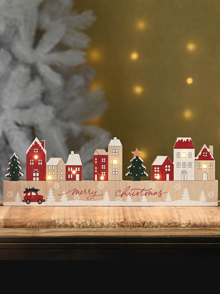 38cm B/O Lit Wooden Village Scene
