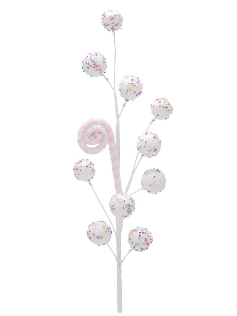 70cm White Stripped Candy and Ball Stem