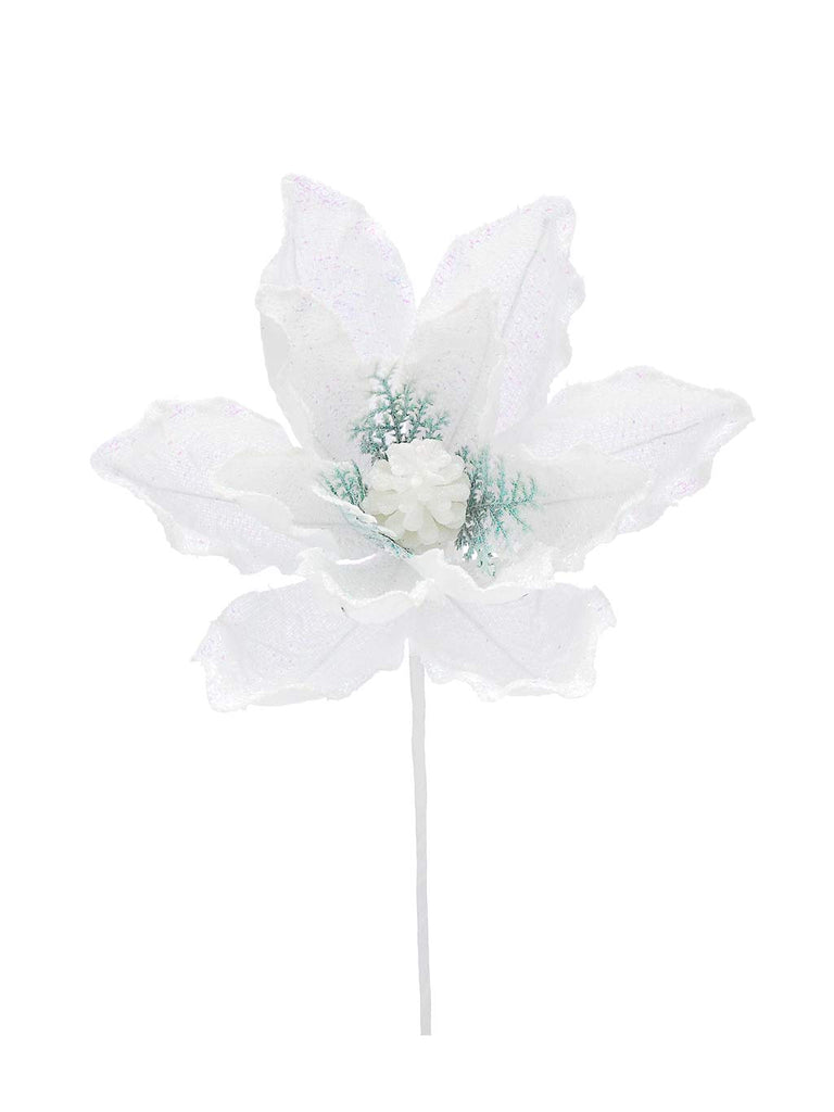 40cm White Glitter Flower Stem