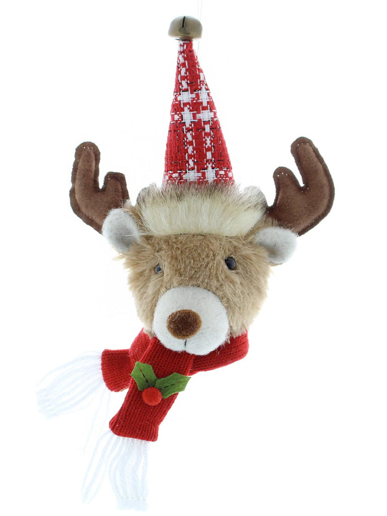 25cm Hanging Reindeer Head with Red/White Hat