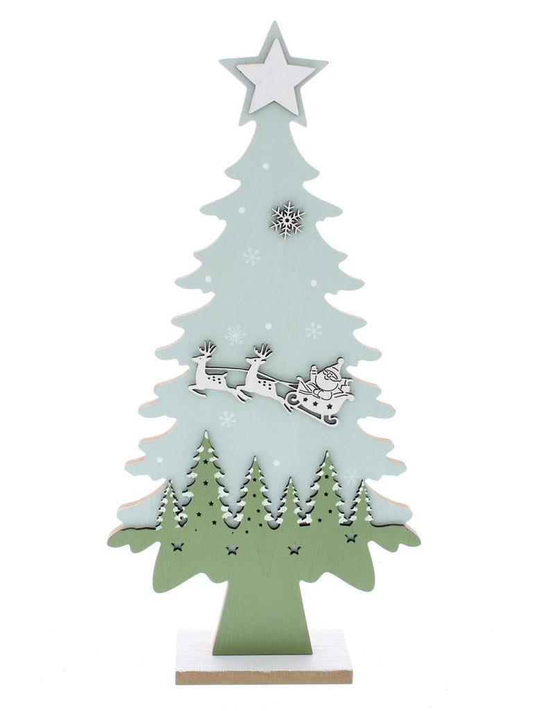 36cm Wooden Tree with Forest Scene