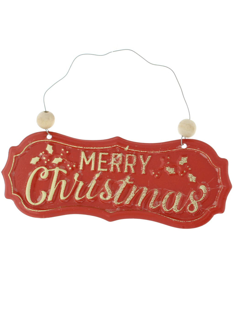 17cm Red/Gold Metal Merry Christmas Sign