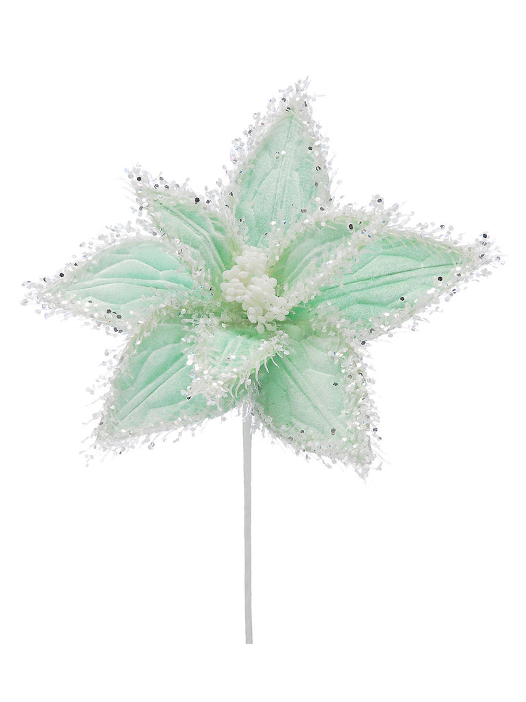 50cm Green Flower with Silver Edging Stem