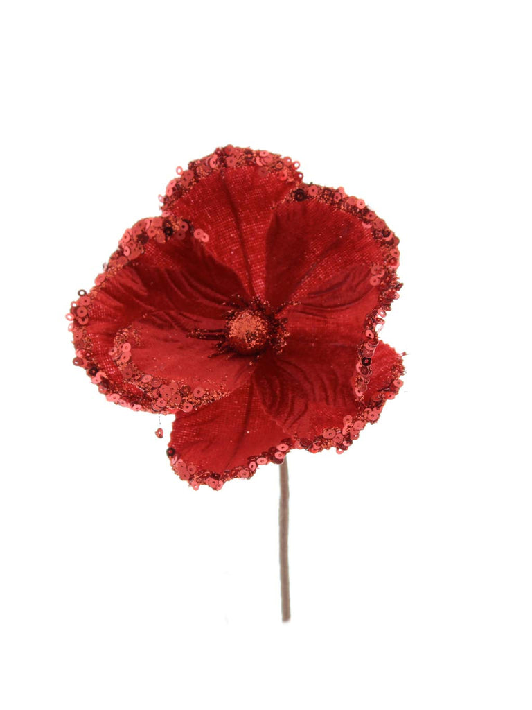 12cm Red with Glitter Flower Pick