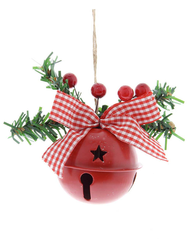 8cm Metal Red Bell with Foliage