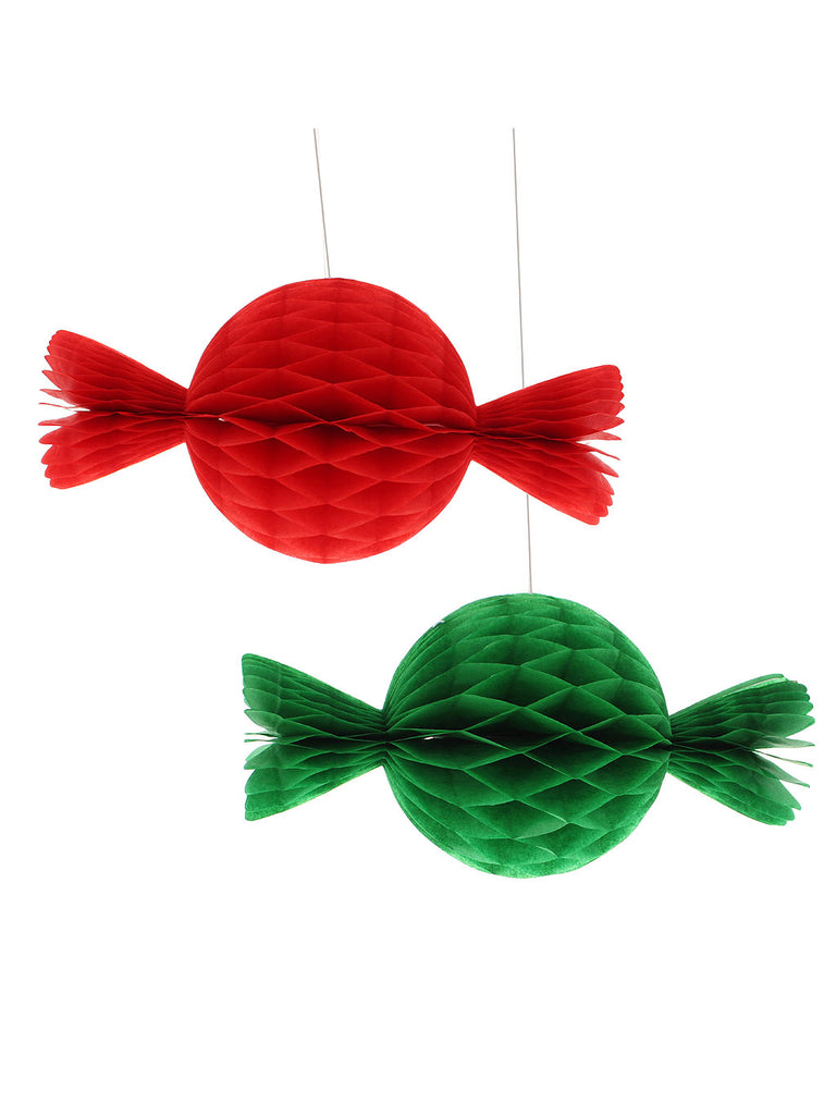 Set Of 2 x 25cm Red and Green Paper Sweets
